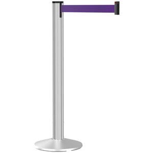 Grooved Retractable Belt Stanchion Matte Silver Aluminum