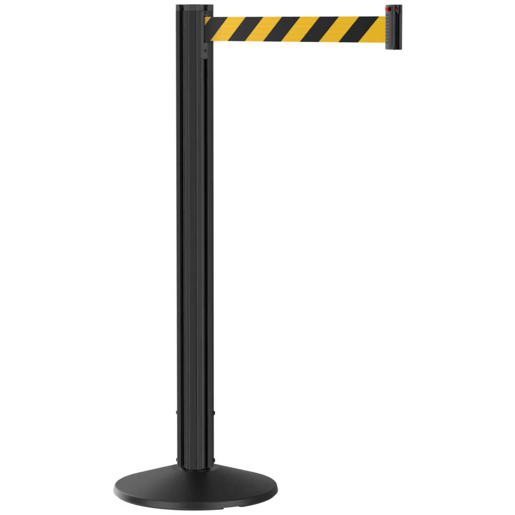 Grooved Retractable Belt Stanchion Black Aluminum
