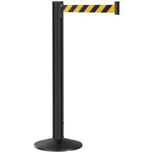 Grooved Retractable Belt Stanchion Black Aluminum