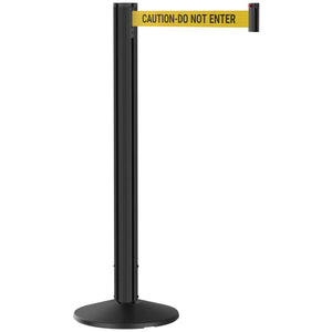 Grooved Retractable Belt Stanchion Black Aluminum