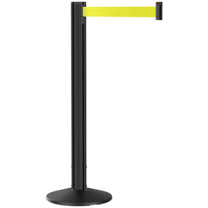 Grooved Retractable Belt Stanchion Black Aluminum
