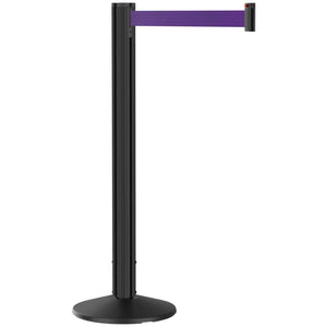 Grooved Retractable Belt Stanchion Black Aluminum