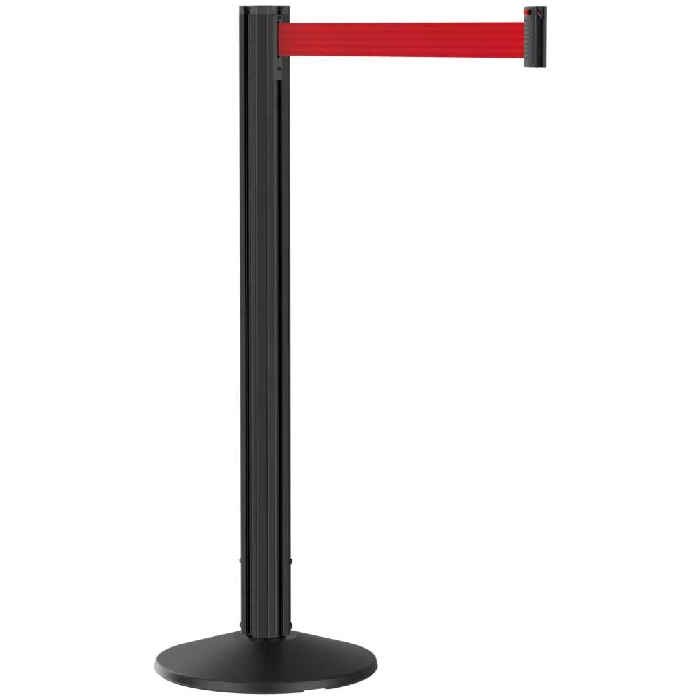 Grooved Retractable Belt Stanchion Black Aluminum
