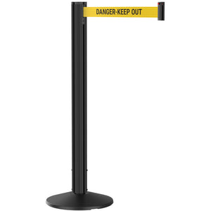 Grooved Retractable Belt Stanchion Black Aluminum