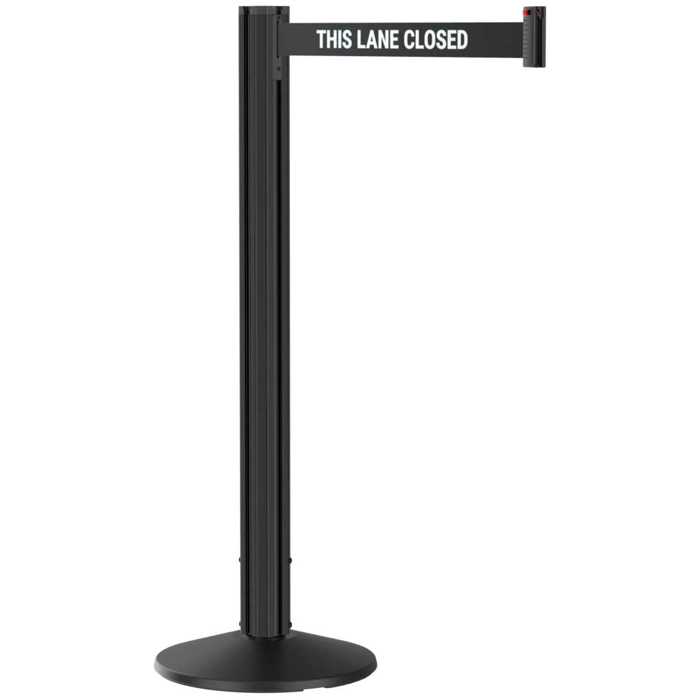 Grooved Retractable Belt Stanchion Black Aluminum