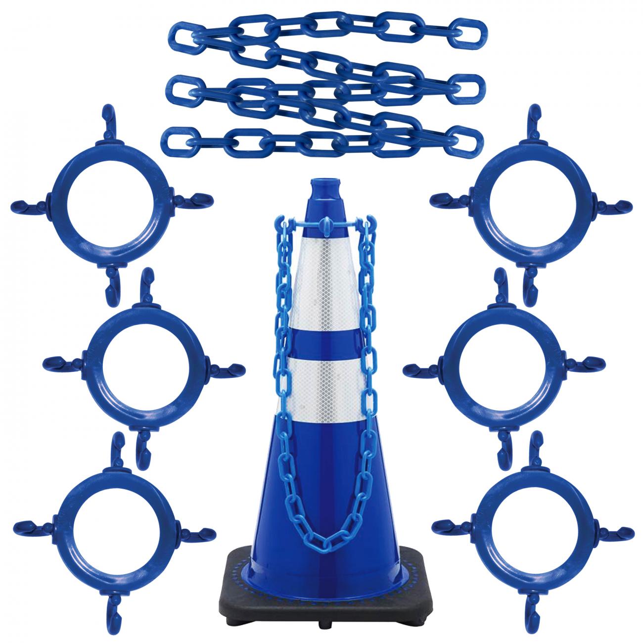 Crowd Control 28" Traffic Cone and Chain Connector Kit – Blue with Reflective Collar
