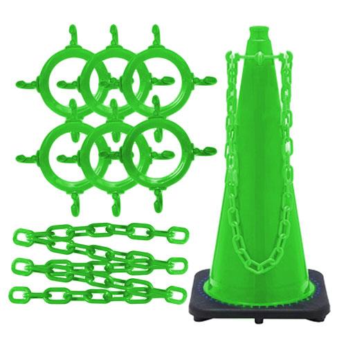 Crowd Control 28" Traffic Cone and Chain Connector Kit – Safety Green