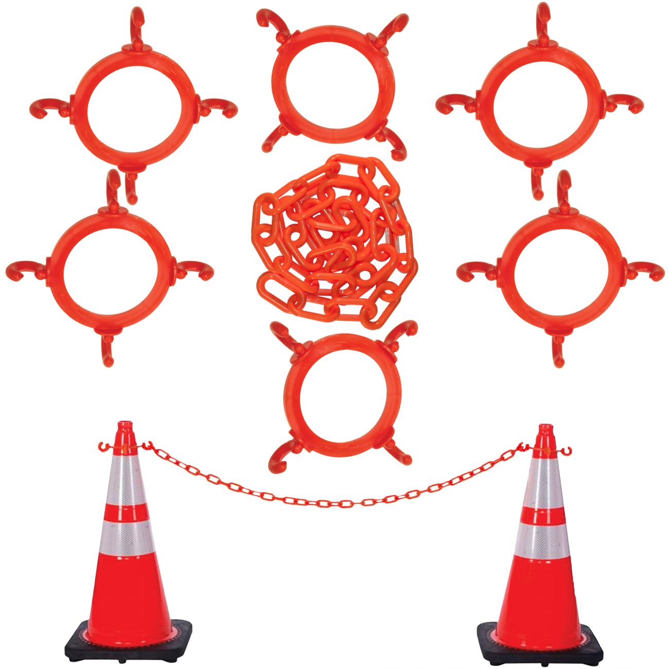Crowd Control 28" Traffic Cone and Chain Connector Kit – Traffic Orange with Reflective Collar