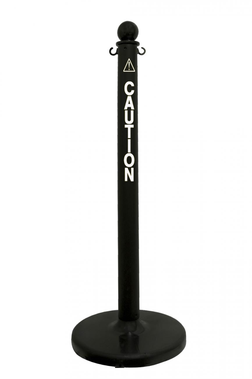 2.5" Black safety label stanchion, CAUTION in white