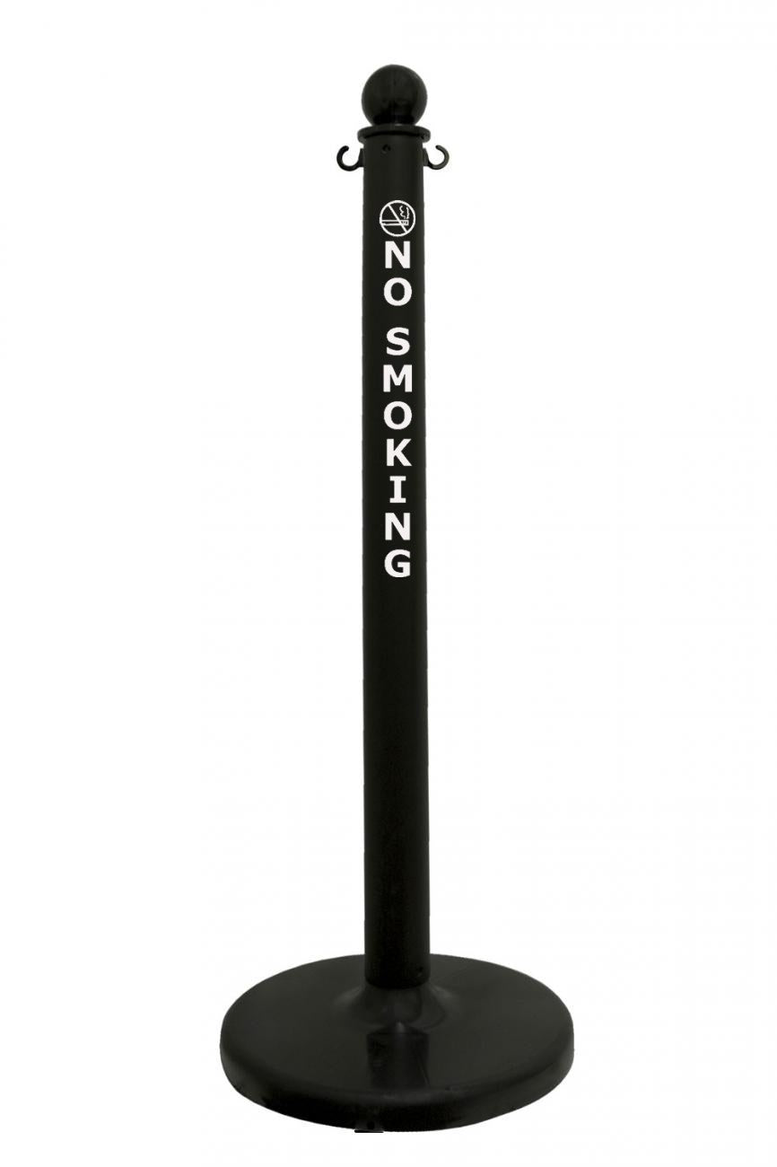 2.5" Black safety label stanchion, NO SMOKING in white