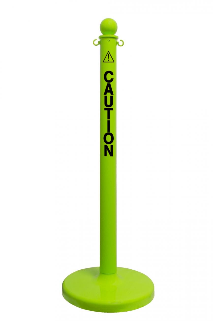 2.5" Safety Green safety label stanchion, CAUTION in black