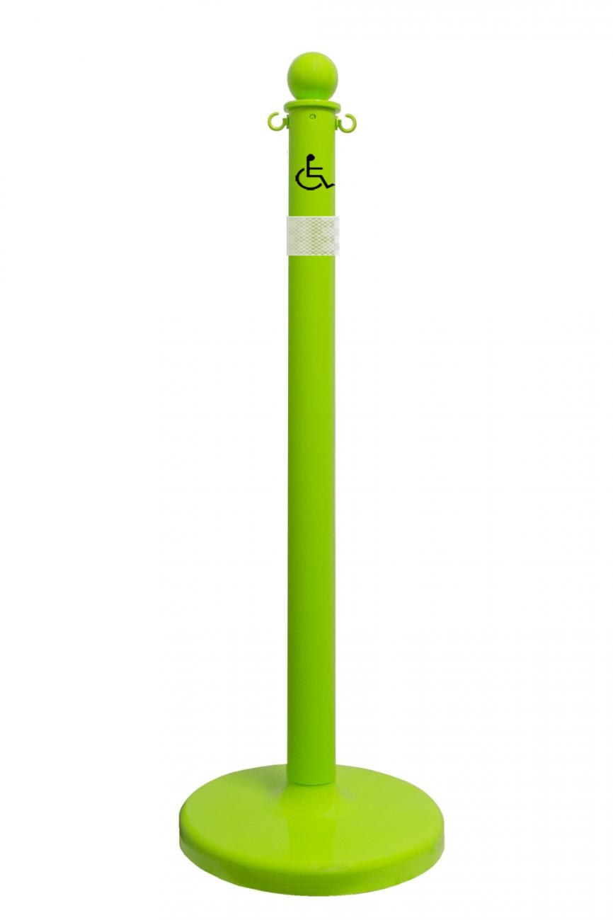 2.5" Safety Green safety label stanchion, HANDICAP in black