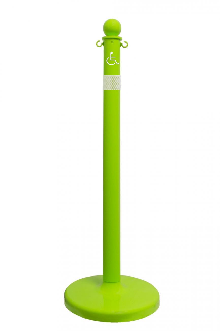 2.5" Safety Green safety label stanchion, HANDICAP in white