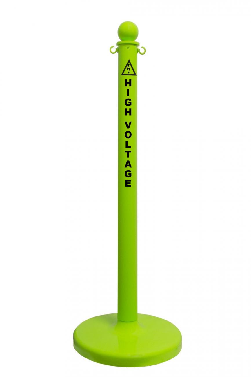 2.5" Safety Green safety label stanchion, HIGH VOLTAGE in black