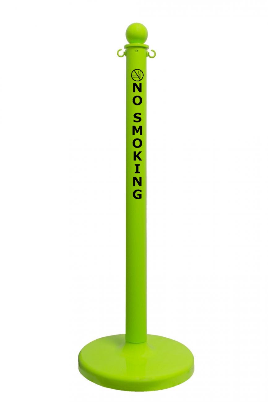 2.5" Safety Green safety label stanchion, NO SMOKING in black