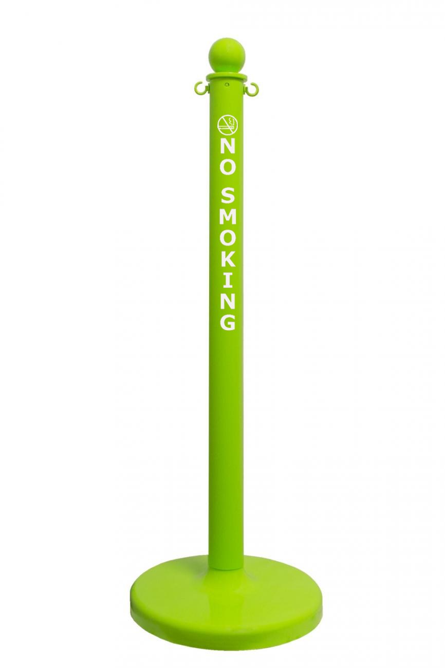 2.5" Safety Green safety label stanchion, NO SMOKING in white