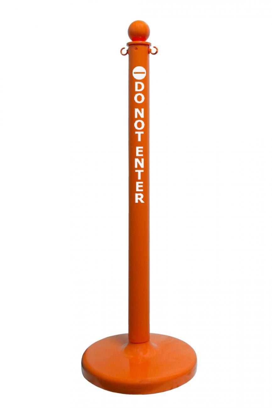 2.5" Safety Orange safety label stanchion, DO NOT ENTER in white