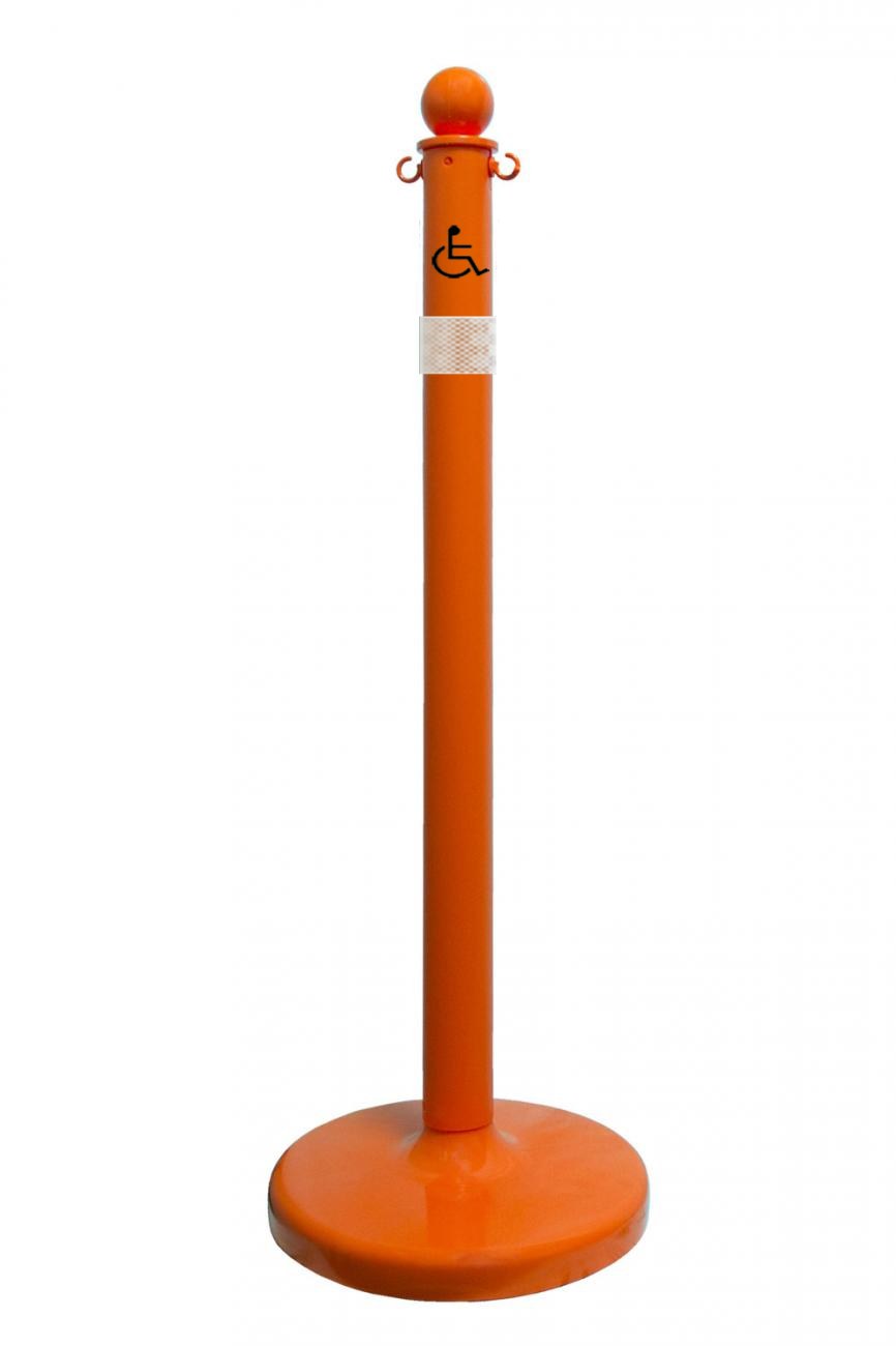2.5" Safety Orange safety label stanchion, HANDICAP in black