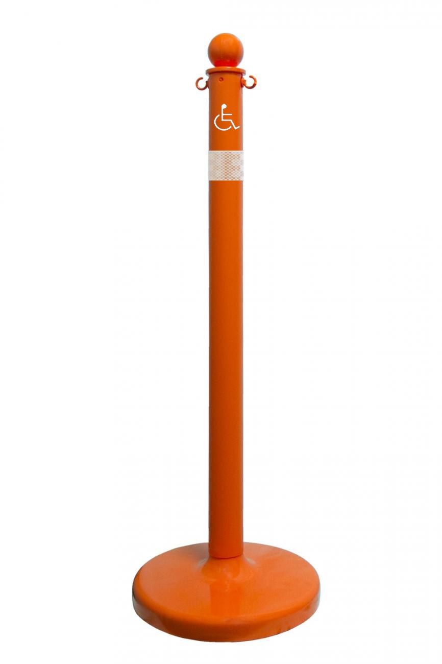 2.5" Safety Orange safety label stanchion, HANDICAP in white