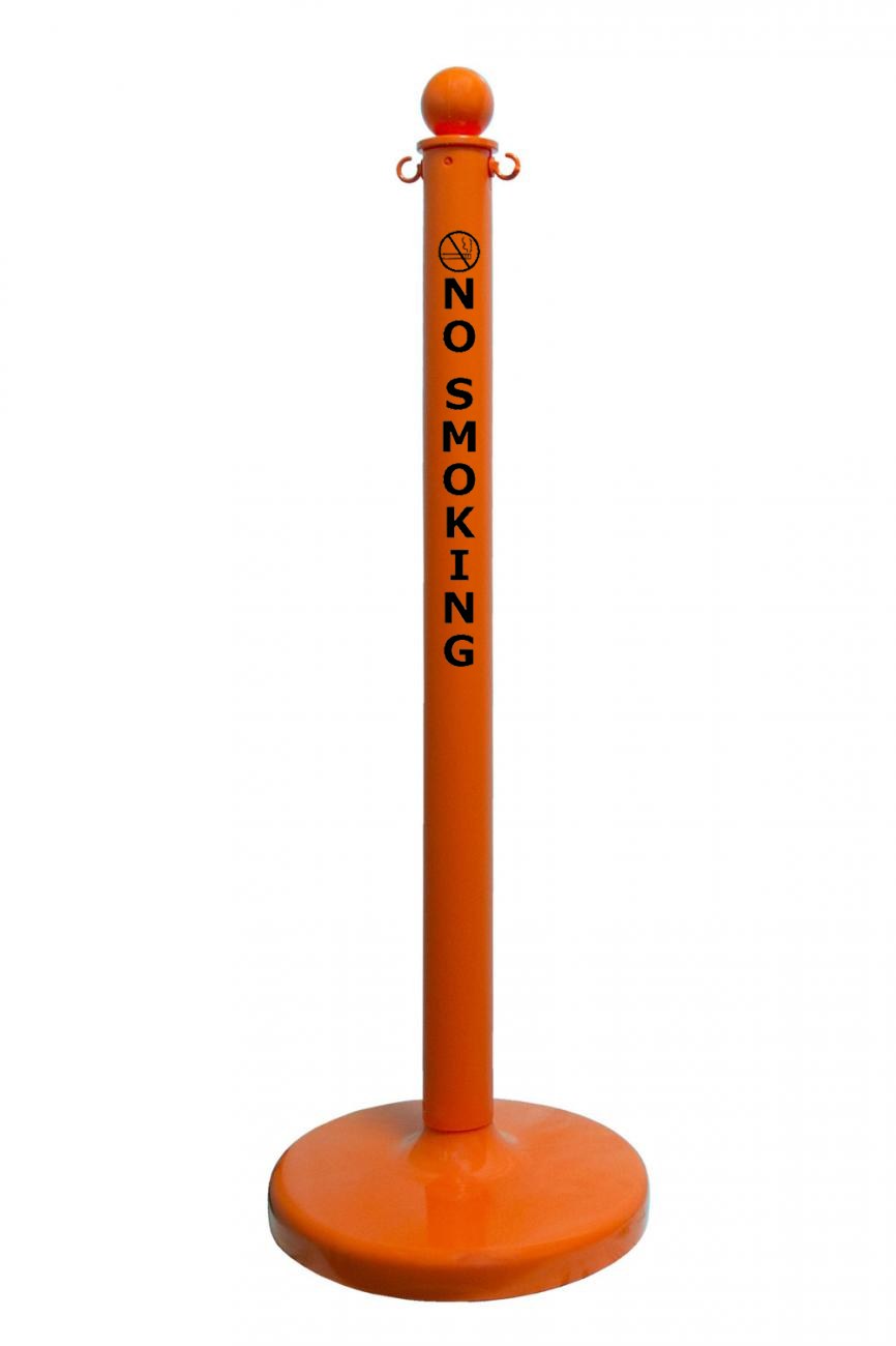2.5" Safety Orange safety label stanchion, NO SMOKING in black