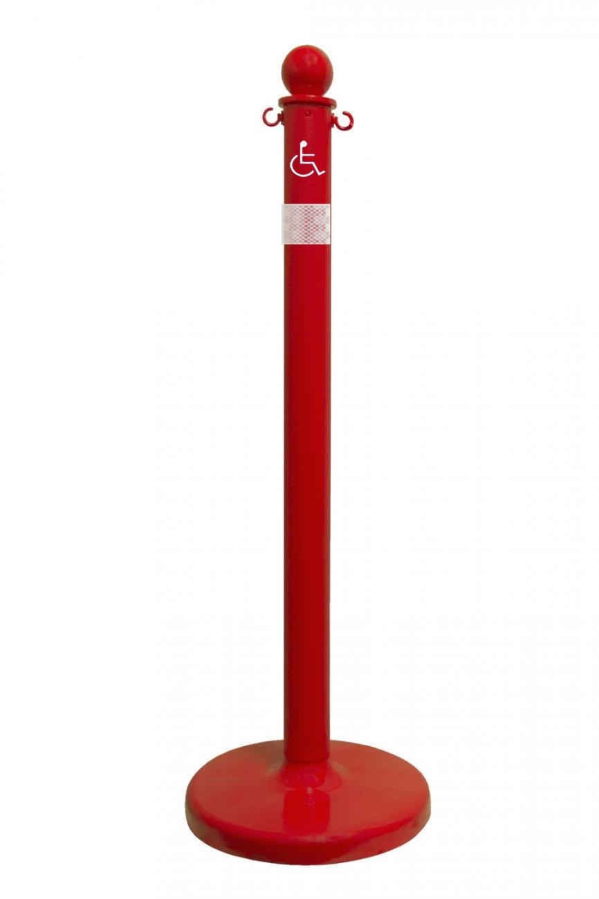 2.5" Red safety label stanchion, HANDICAP in white