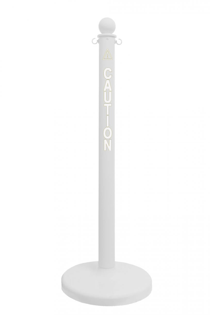2.5" White safety label stanchion, CAUTION in white