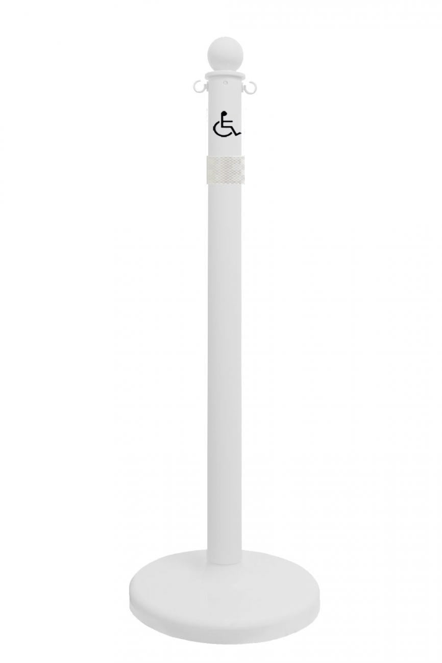 2.5" White safety label stanchion, HANDICAP in black