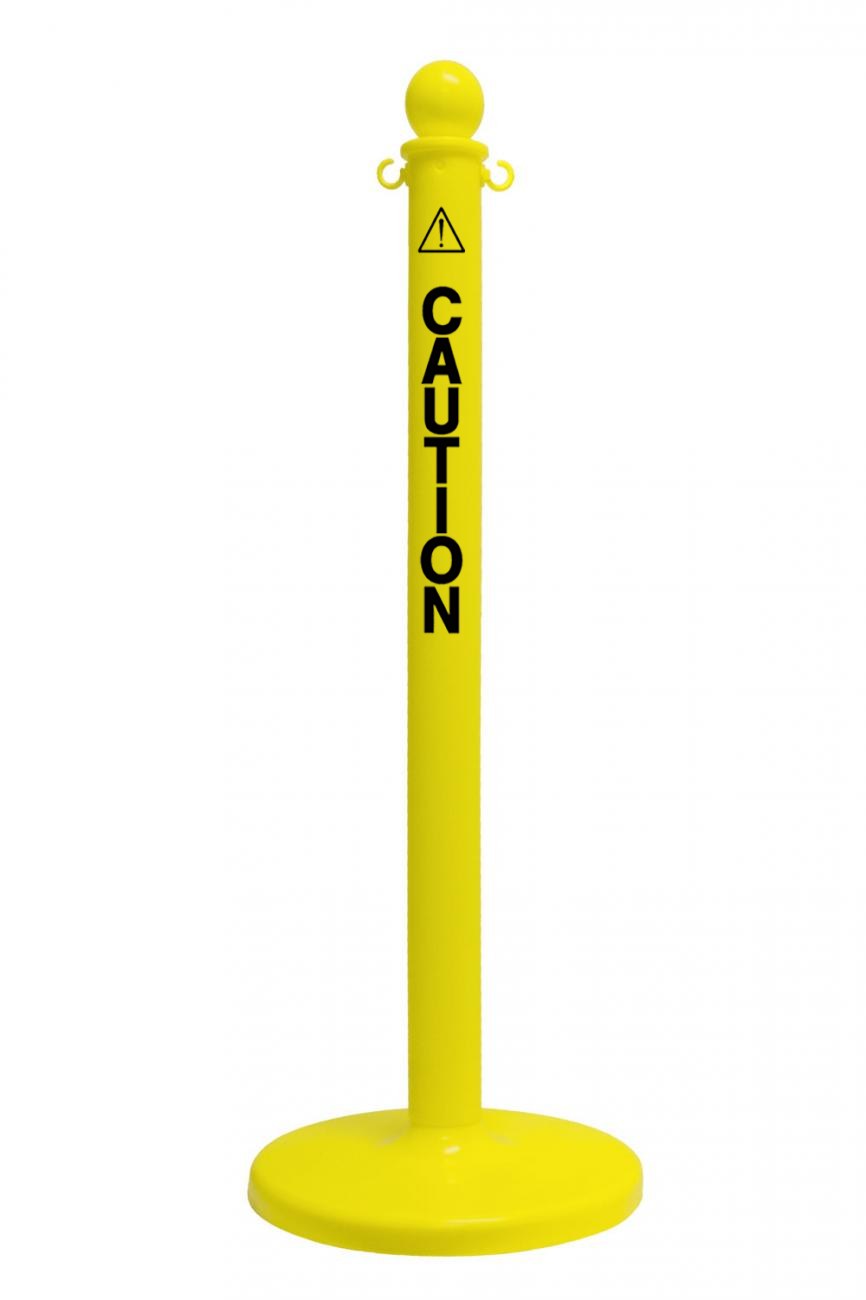 2.5" Yellow safety label stanchion, CAUTION in black