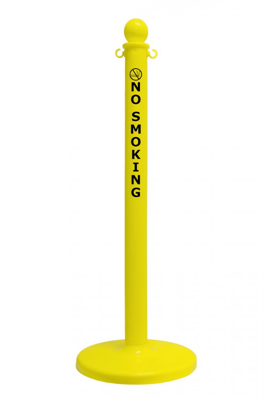 2.5" Yellow safety label stanchion, NO SMOKING in black