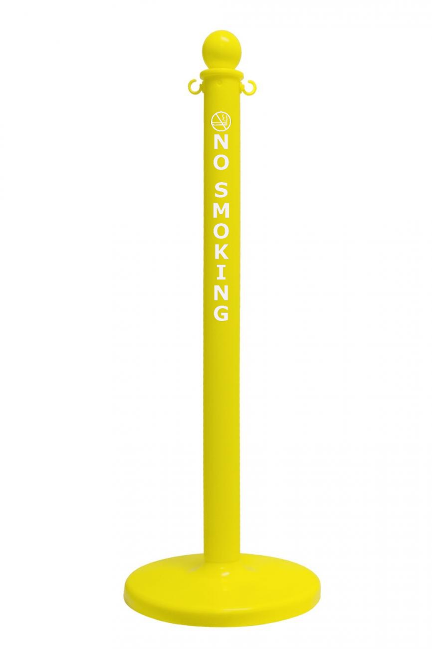 2.5" Yellow safety label stanchion, NO SMOKING in white