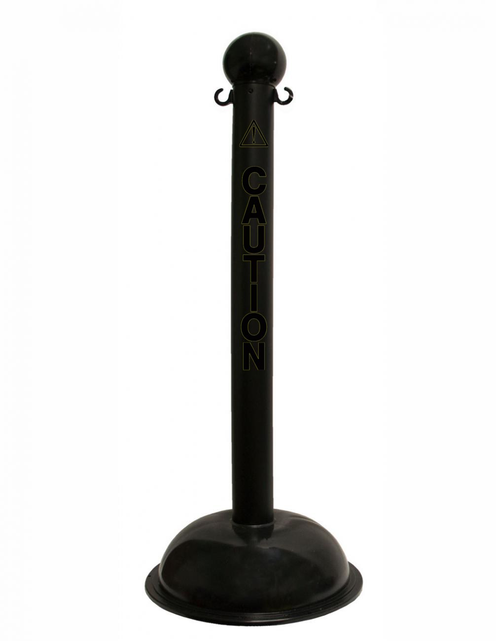 3" Black safety label stanchion, CAUTION in black