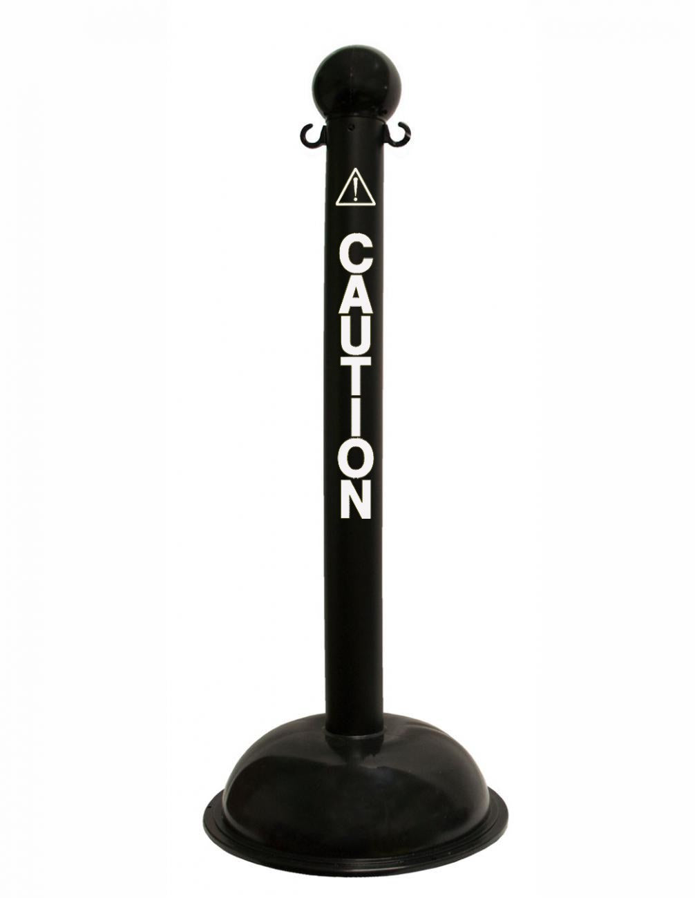 3" Black safety label stanchion, CAUTION in white