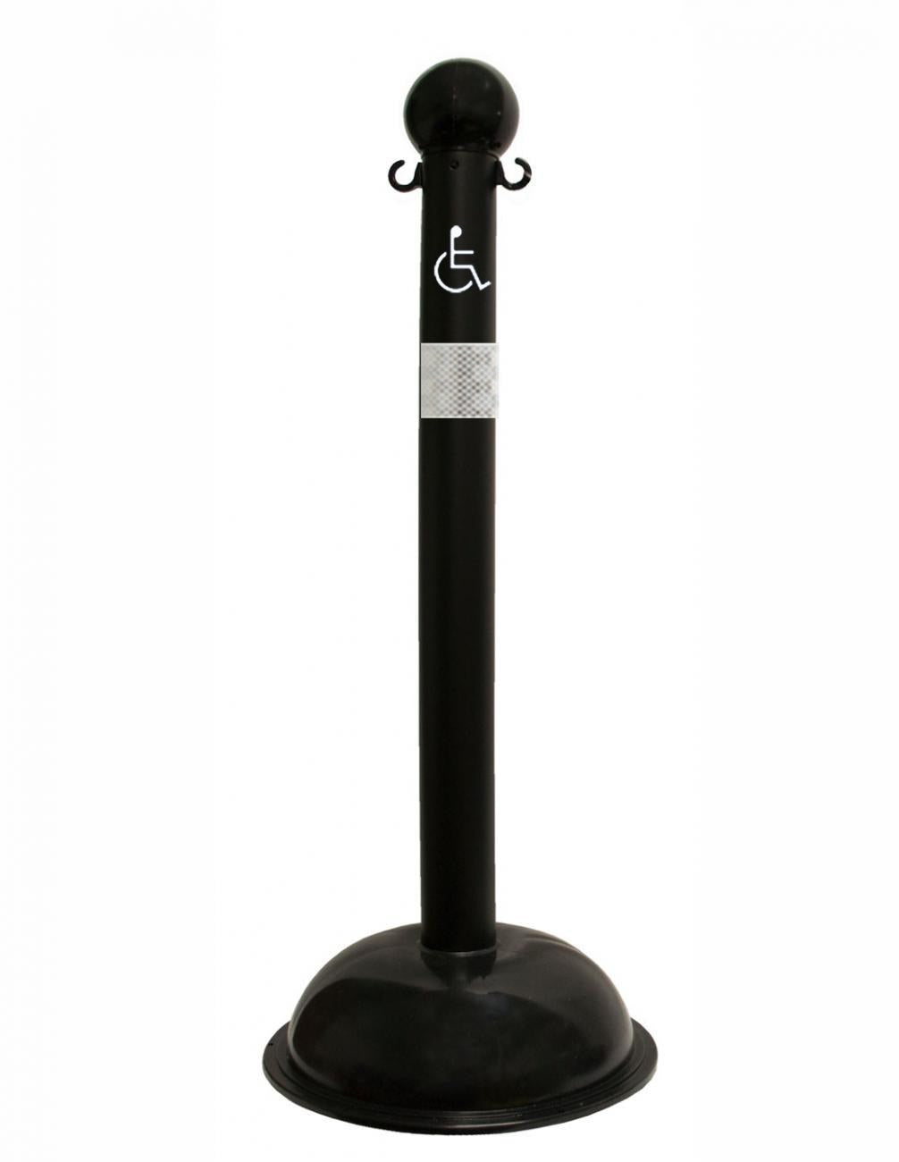 3" Black safety label stanchion, HANDICAP in white