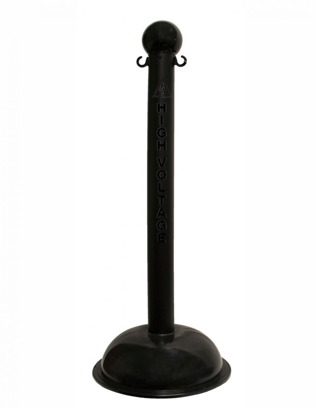 3" Black safety label stanchion, HIGH VOLTAGE in black