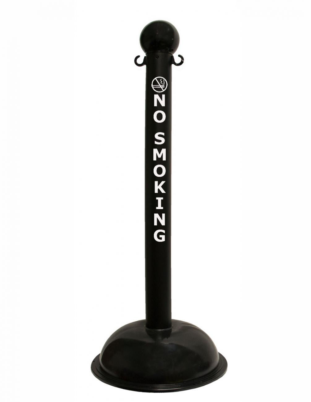 3" Black safety label stanchion, NO SMOKING in white