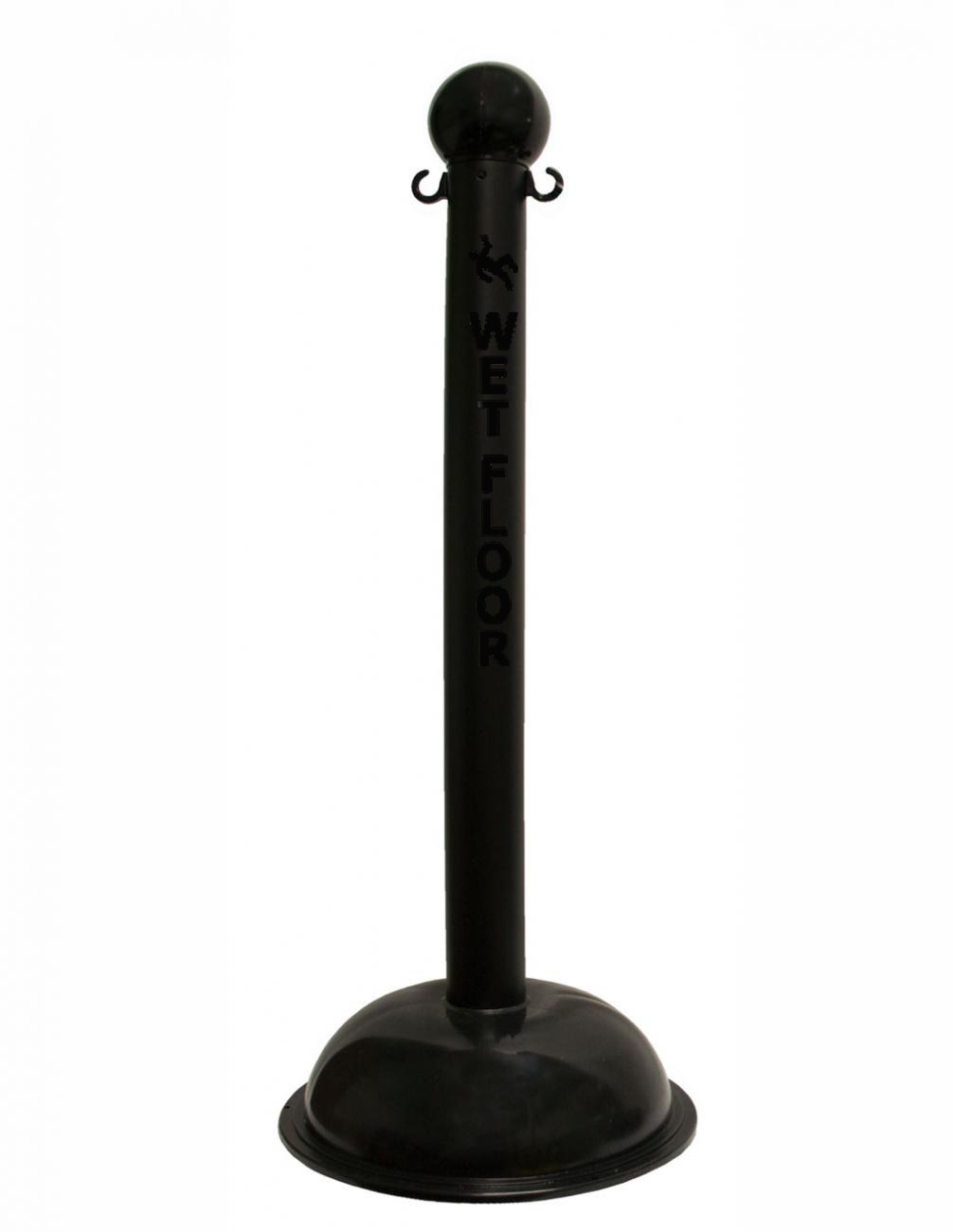 3" Black safety label stanchion, WET FLOOR in black