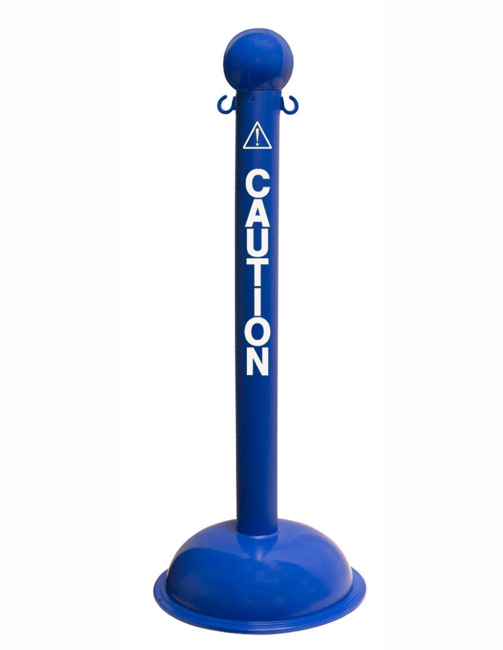 3" Blue safety label stanchion, CAUTION in white