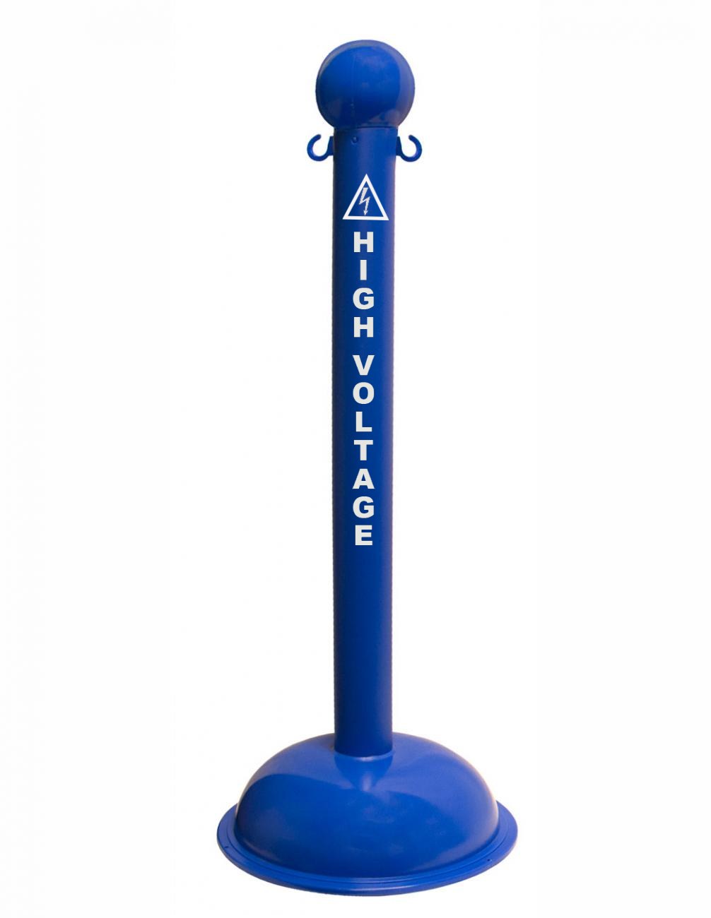 3" Blue safety label stanchion, HIGH VOLTAGE in white