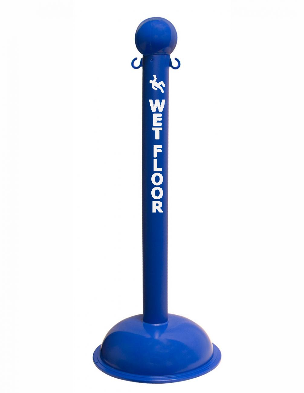 3" Blue safety label stanchion, WET FLOOR in white