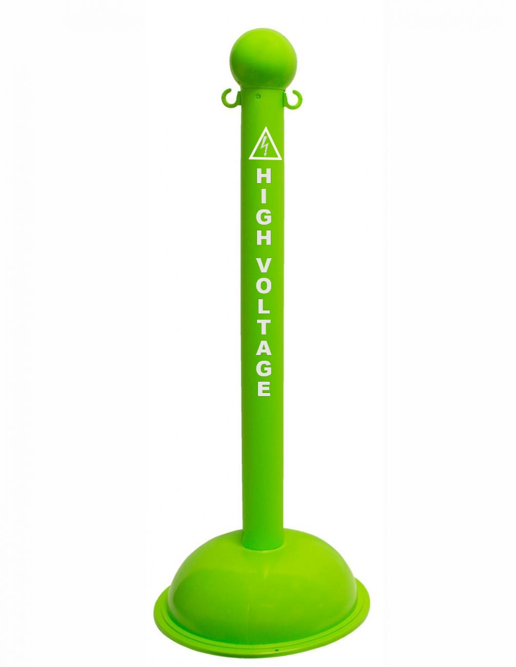 3" Safety Green safety label stanchion, HIGH VOLTAGE in white