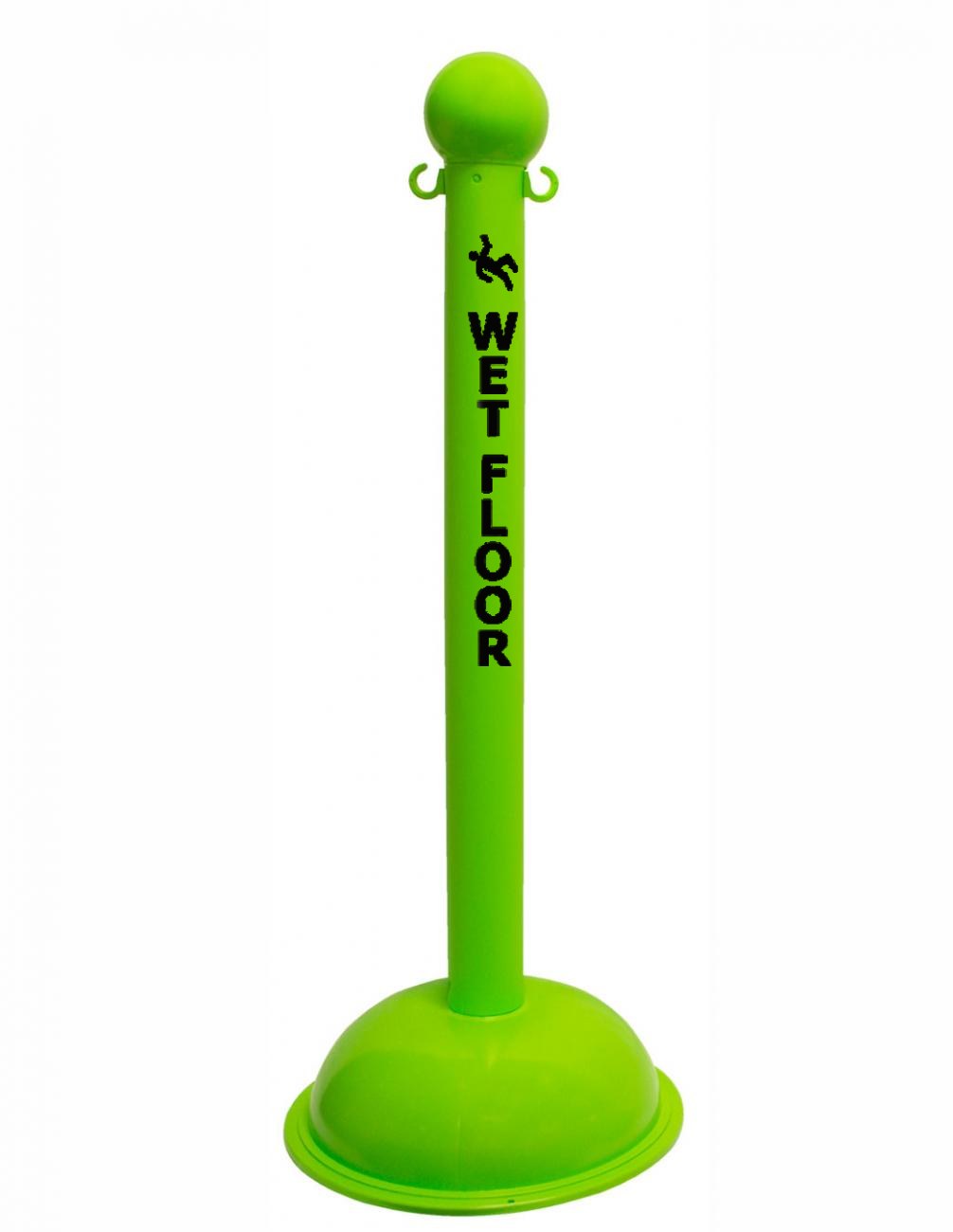 3" Safety Green safety label stanchion, WET FLOOR in black