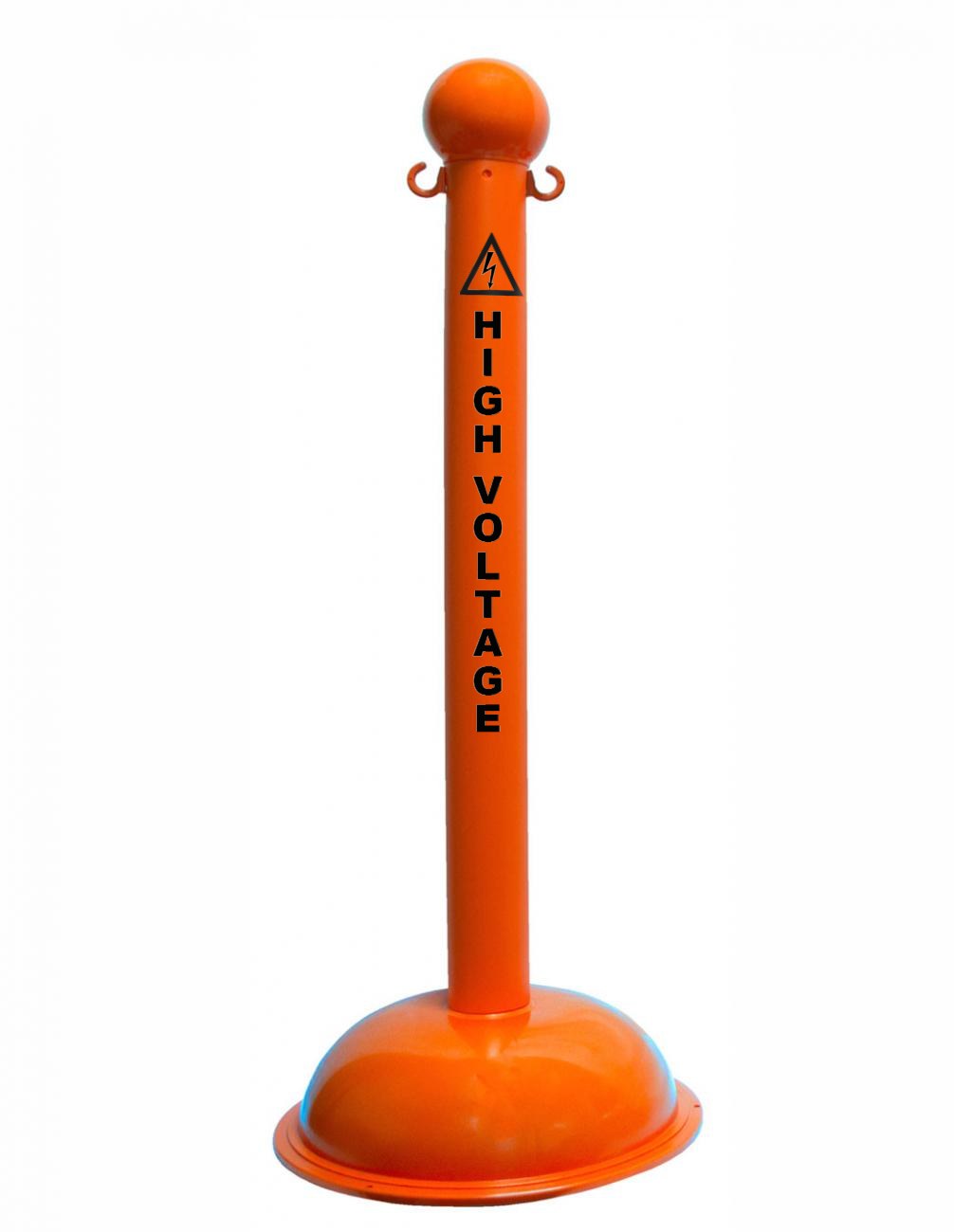 3" Safety Orange safety label stanchion, HIGH VOLTAGE in black