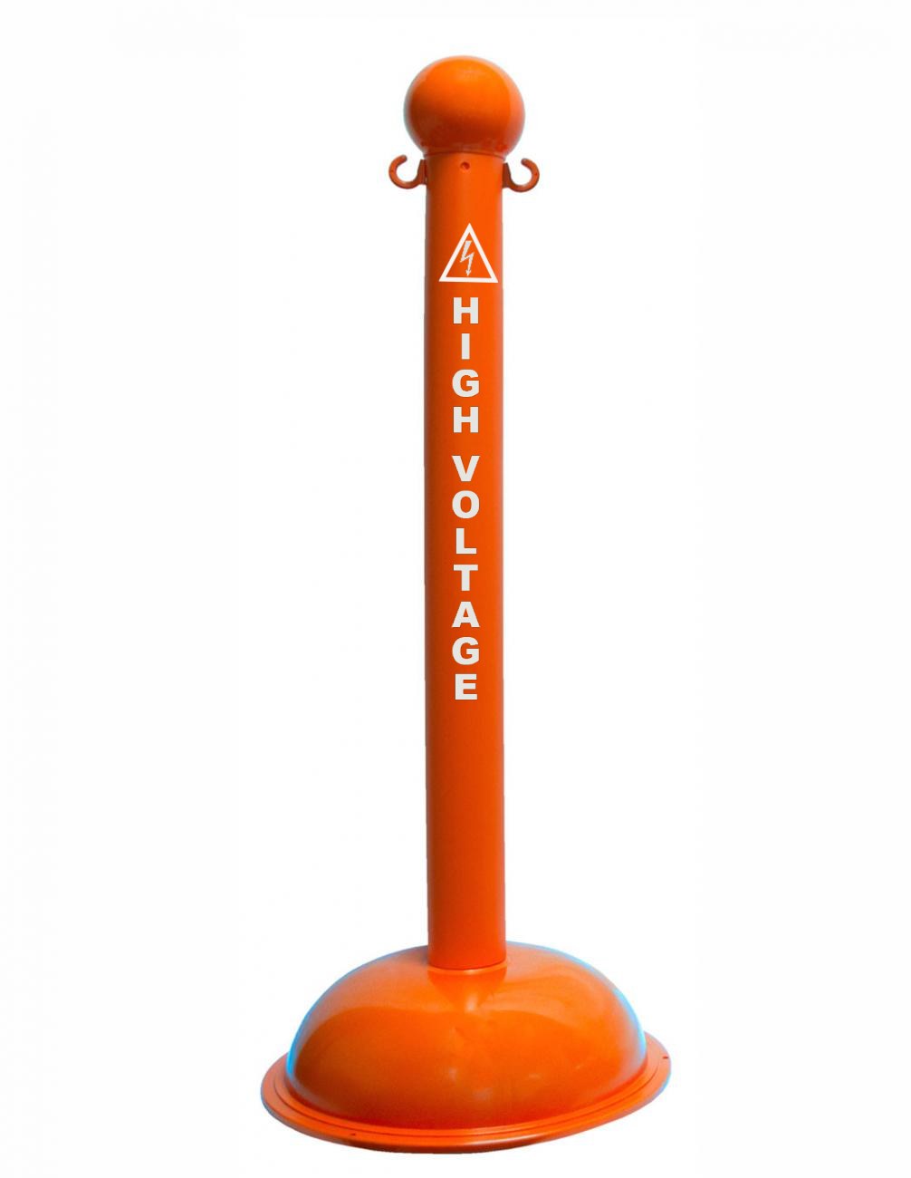 3" Safety Orange safety label stanchion, HIGH VOLTAGE in white