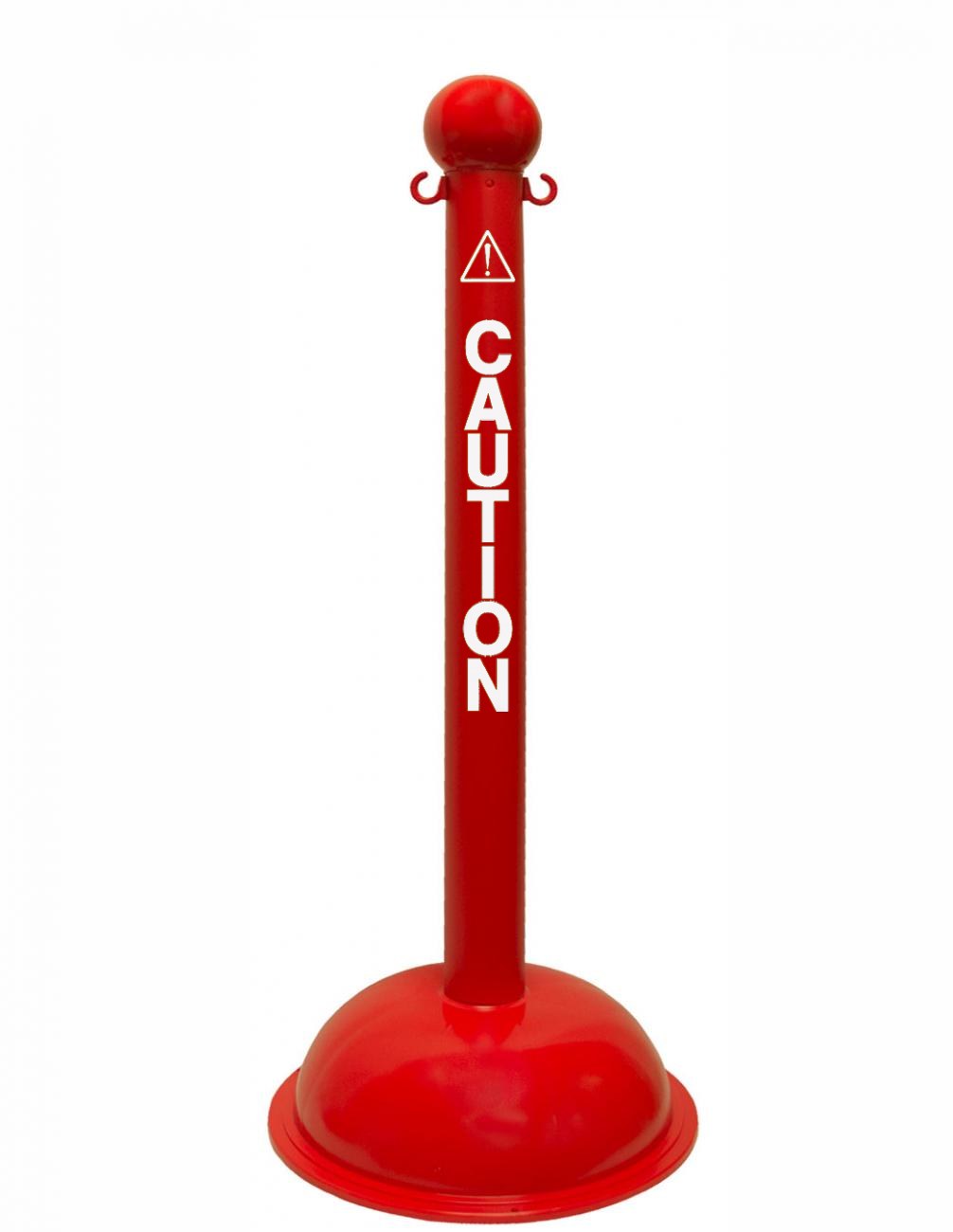 3" Red safety label stanchion, CAUTION in white