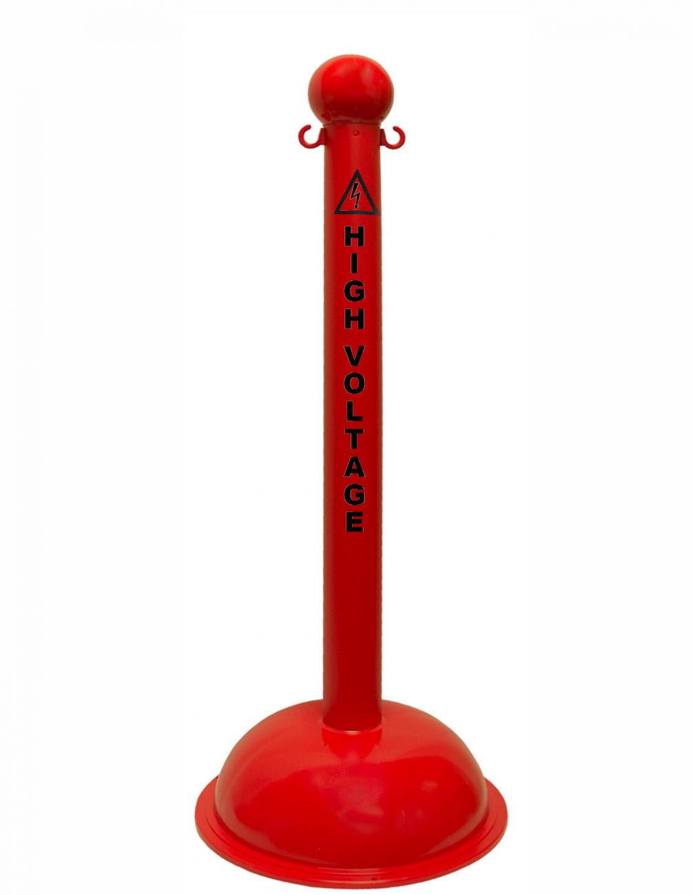 3" Red safety label stanchion, HIGH VOLTAGE in black