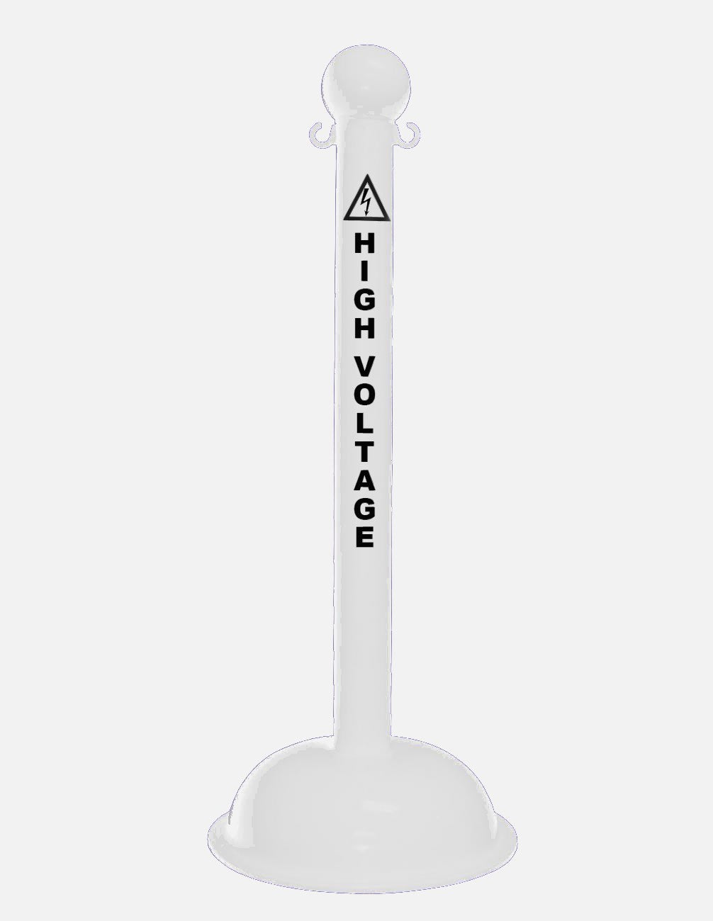 3" White safety label stanchion, HIGH VOLTAGE in black
