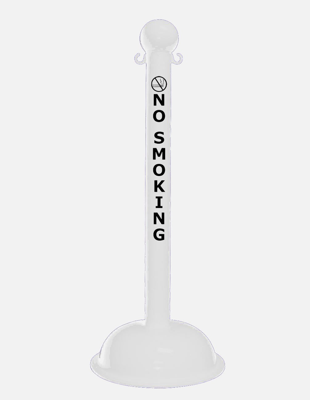 3" White safety label stanchion, NO SMOKING in black