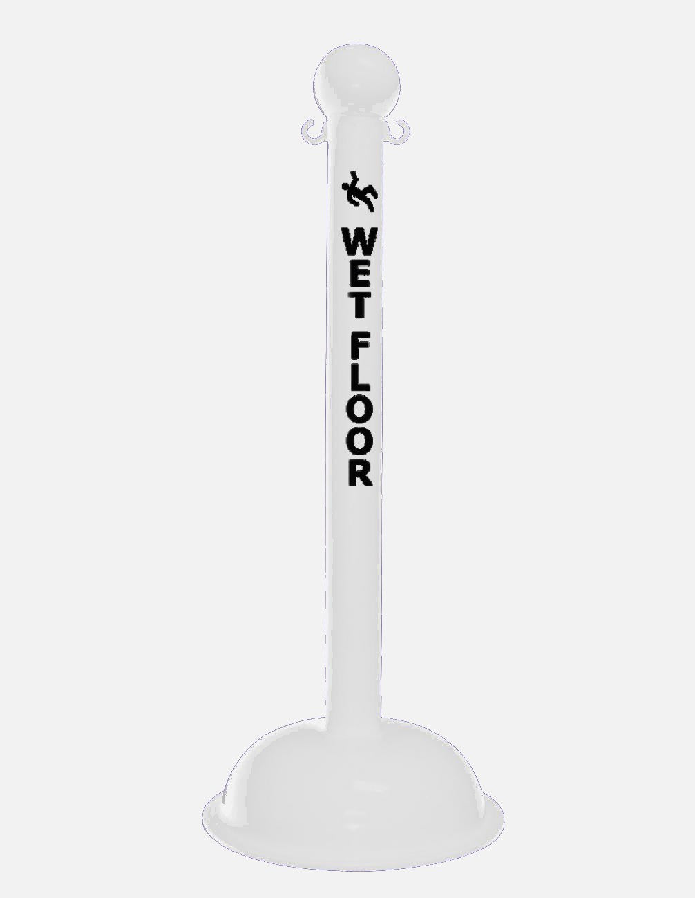 3" White safety label stanchion, WET FLOOR in black