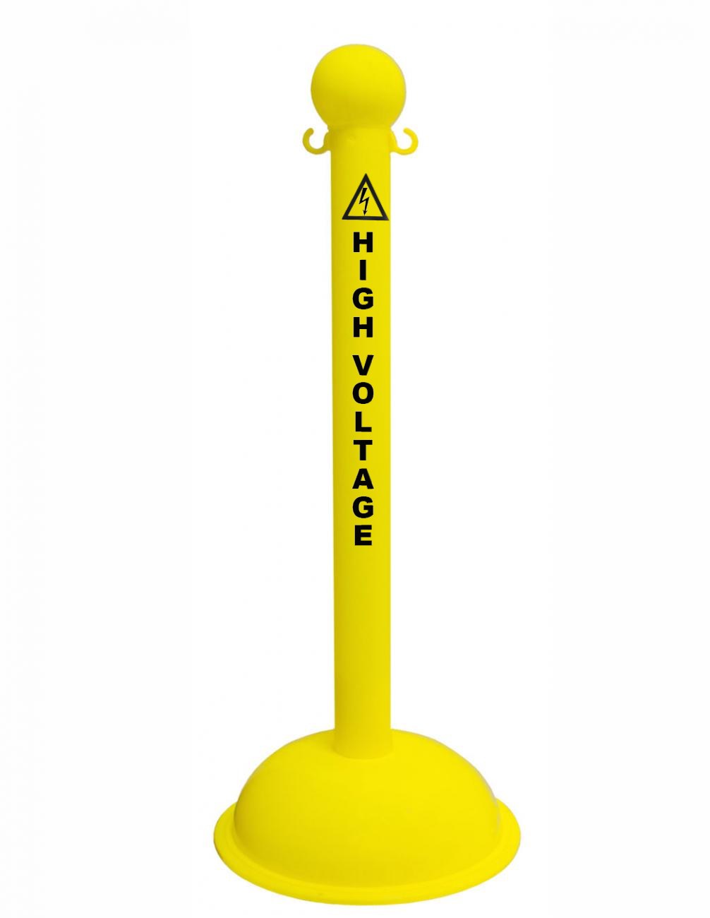 3" Yellow safety label stanchion, HIGH VOLTAGE in black