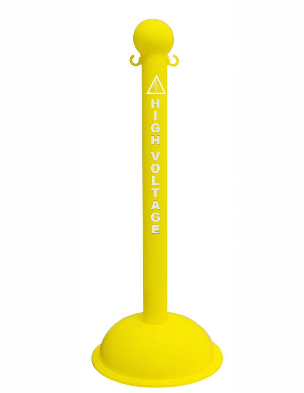 3" Yellow safety label stanchion, HIGH VOLTAGE in white